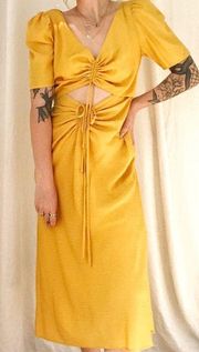 Yellow Cut Out Midi Dress