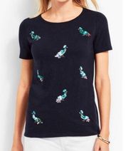 Navy Blue Embellished Peacock Cotton Tee Size XLP