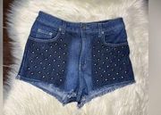 Carmar denim short shorts high waisted studded frayed hem  sz 29