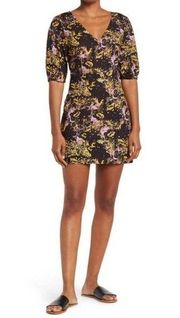 NWOT MELROSE AND MARKET
Puff Sleeve Mini Dress In Black Multi Floral - small