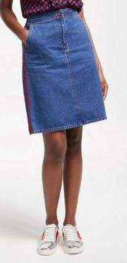 BODEN Tuxedo Penny Denim Midi Skirt in Vintage Wash Blue Sz 8R