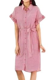 Rachel Parcell Ruffle Sleeve Dress Button-Down w/ Belt Red White Stripe Medium