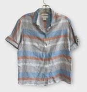 Cynthia Rowley Women’s Size XS 100% Linen Striped Button Down Shirt Top