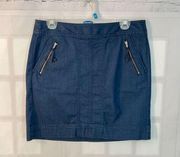 Loft Dark Blue Solid Zipper Pockets Cotton Blended Denim Mini Skirt Size 4