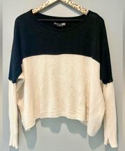 ALICE + OLIVIA | Base Black White Color Block Boxy Ribbed Side Angora Sweater