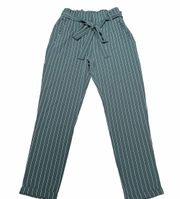 Pinstriped Paper Bag Waist Cropped Pants