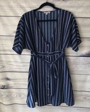 Navy Striped Button Dress