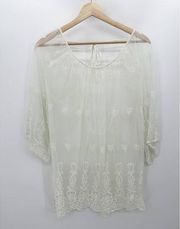 Bikini Lab Cover-Up Women LARGE White Sheer Lace Embroidered Tie Back Swim