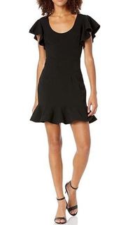 Black Halo Lynn Flouncy Scoop-Neck Flutter Sleeve Black Mini Dress size 4