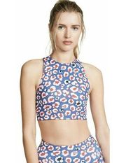 Adam Selman Sports Bra Racerback Crop Top Blue Leopard Cheetah Animal Red Medium