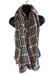 Houndstooth Blanket Scarf Tan White Pink Black