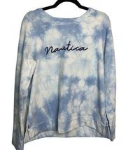 Nautical Tie-dye Crewneck Womens Large Sweatshirt Blue White Cotton Blend