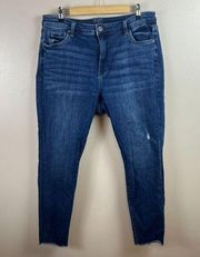 Kut from the Kloth High Rise Ankle Straight Jeans Size 16W Dark Wash Frayed Hem