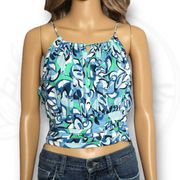 Japna Abstract Print Cropped Tank Open Back Blue Green White Size L