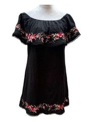 Lucy Paris Black with Embroidery detail Off the Shoulder Dress Size L