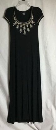 Karen Kane non-fitted flowy black dress with off-white embroidery Size Small