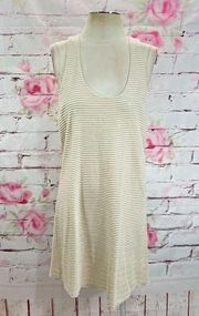 🔥5 for $25 sale🔥 Fossil Sleeveless White & Tan Striped Sequin Mini Tank Dress