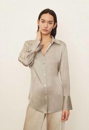 Vince Relaxed Satin Tie Back Button Long Sleeve Oversized Shirt Small