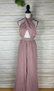 Missguided Pink Gingham Wrap Front Tie Neck Wide Leg Jumpsuit