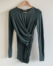 three dots side ruched top long sleeve‎ green womens size xs knit