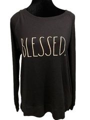 NEW Rae Dunn Black White Blessed Verbiage Raglan Stretch Long Sleeve Casual Top