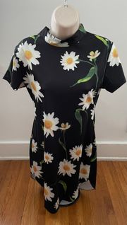 Black Floral Chamomile High Neck Mini Dress, size 14