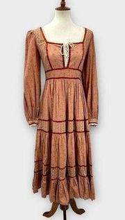 Gunne Sax Vintage 70’s Orange Floral Prairie Dress Vintage
