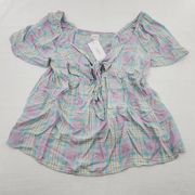 Isabel Maternity by Ingrid & Isabel Size XL Multocolor Plaid Tie Front Blouse