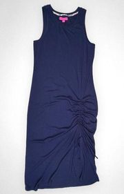 NWT BETSEY JOHNSON Soft Rib Knit Ruched Midi Blue Dress XL