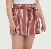 NEW Torrid Rose Striped Tie Front Shorts Paper Bag Waist High Rise