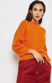 Philosophy Cable Knit Sweater M Puff Sleeves Mock Neck Fall Pumpkin Orange