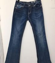 women’s dark denim jeweled boot cut blue jeans size 29