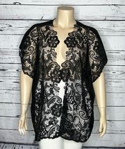 Cato Woman Size 22/24W Black Crochet Lace Open Front Sheer Kimono Cardigan