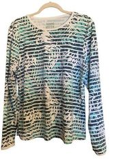 Hang Ten Size XL Multicolor Stripe Palm Long Sleeve Rash Guard Shirt Blouse