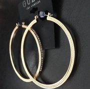 New Guess Pave Crystal Gold Faceted Hoops 2.5"