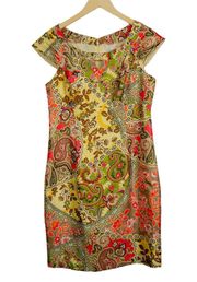 Liz Claiborne Paisley Retro 50's Cap Sleeve Sheath Dress Size 10