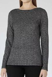 Reiss Long Sleeve Open Back Silver Black Shimmer Long Sleeve Top Sz S