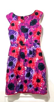 Kate Spade New York Floral Print Silk Blend Cap Sleeve Dress Size 4 Pink Purple