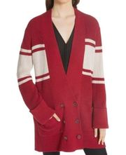 Cashmere Women’s Caleela Stripe Button Front Cardigan Red White Size Small