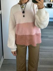 Striped Balloon Sleeve Pink Sweater