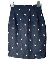 Vintage Ann Taylor d.b. waldo Lined Linen Polka Dot Pencil Skirt Navy Size 6