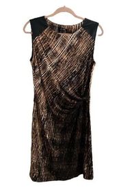 Nic+Zoe Sleeveless Faux Leather Gathered Front Dress | Brown/Black | Medium