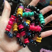 Multicolored wood and black bead necklace