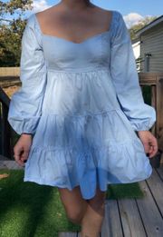 baby blue baby doll puff sleeves milk maid ruffle flowy above the knee dress