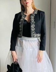 90s/ Y2K Formal Cropped Jackets Embellished Black Silver Small Statement