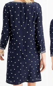 J.Crew  100% Silk Polka Dot Shift Dress Navy & Ivory Boat Neck Women’s Size 6