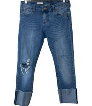  Kut From The Cloth Distressed Cameron Straight Leg Cropped Jeans 