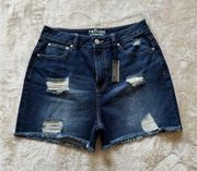 Refuge Women’s Denim Medium Wash High Rise Distressed Mom Shorts size 9