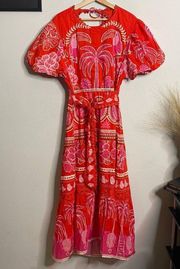 NEW Farm Rio Dress Open Back Summer Sunrise Printed Midi Dress Red Size XL