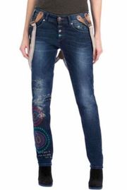 Desigual Blue Embroidered Denim Bootcut Jeans